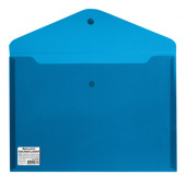 Папка-конверт с кнопкой BRAUBERG, А4, 0,18мм, синяя, непрозр. пластик, 221362