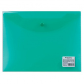 Папка-конверт с кнопкой BRAUBERG А5, 0,15мм, зеленая, 224025