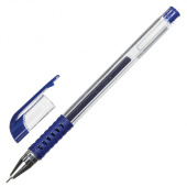 Ручка гелевая синяя STAFF "Basic Needle", резин. грип, линия письма 0,35мм, 143678