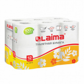 Туалетная бумага на втулке (Т4) LAIMA 2-сл., 18м, 12шт/упак, белая /4/ 128718