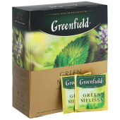 Чай зеленый Гринфилд (GREENFIELD) "Green Melissa" с мятой, 100 пак/уп, 620220