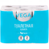 Туалетная бумага на втулке (Т4) Vega 2-сл., белая, 15м, 12шт/упак /4/ 315617