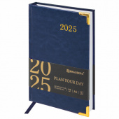 Ежедневник 2025г BRAUBERG "Senator", А5, 168л, под кожу, синий, 115815