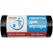 Мус. мешок 60л ПНД, черный, 50шт/рул, 60*80см, 14 мкм, Paclan, /20/ 206831/604078