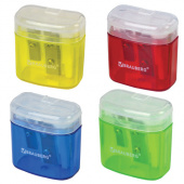 Точилка BRAUBERG 2 отверстия "Chief", пластик, контейнер, прямоугольная, ассорти, 226942