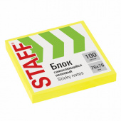 Бумага для заметок STAFF 76*76мм, 100л, неон, желтый, 115584