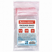 Пакет с защелкой  6*8см, 100шт/уп, 35мкм, BRAUBERG /20/ 606207 /19/