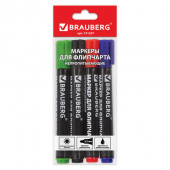 Набор маркеров для флипчарта BRAUBERG, 4 цвета, 2,5мм, непропитывающие, 151257