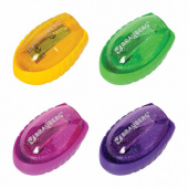 Точилка BRAUBERG 1 отверстие "Shuttle", пластик, контейнер, овальная, ассорти, 222505